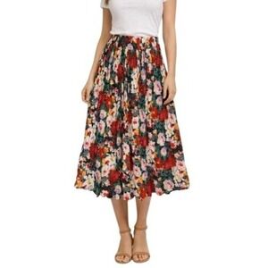 Vintage 90s Allure Pleated A Line Skirt Womens L Tall Multicolor Floral Cottage